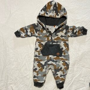 Timberland Brown and Gray Camo Baby Onesie